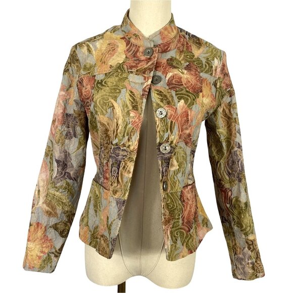 Anthropologie Jackets & Blazers - Vintage Y2K Analogy Anthropology Petite Tan Multicolored Floral Embroidered Butt